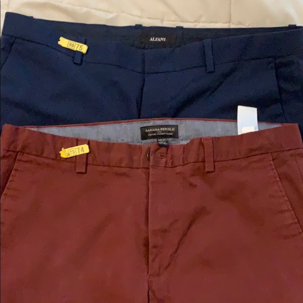 Two slim fit pants burgundy and blue 34x32.
